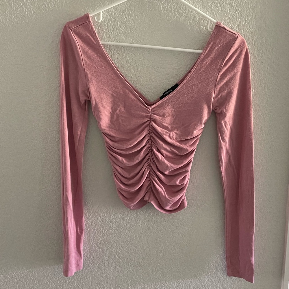 Pink Ruched Long Sleeve Top